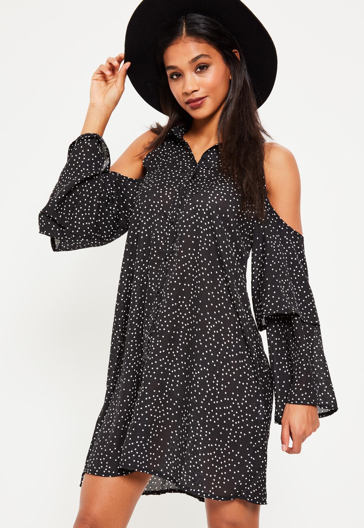 black polka dot shirt dress