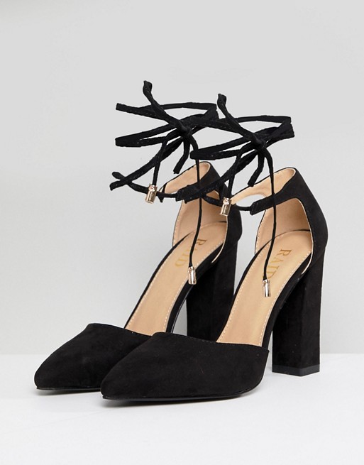 tie up black block heels