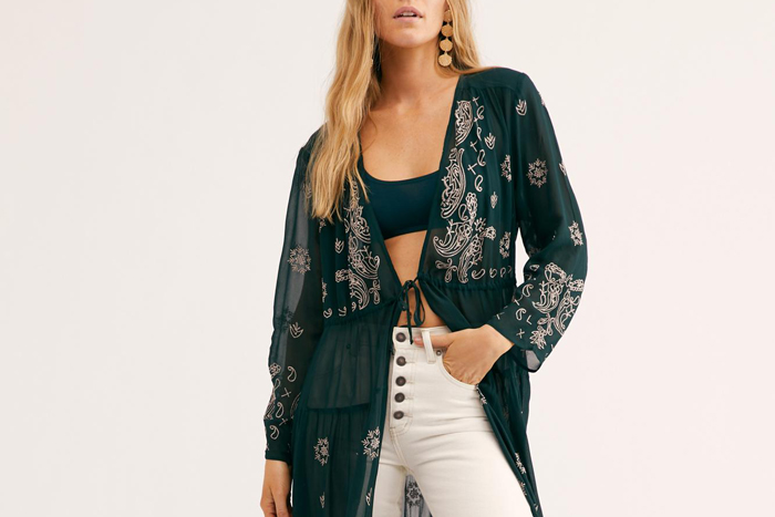 Men Embroidered Kimono Cardigan