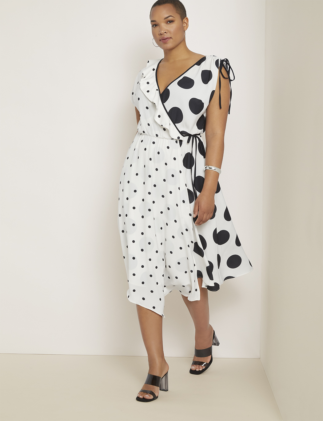 plus size polka dot wrap dress