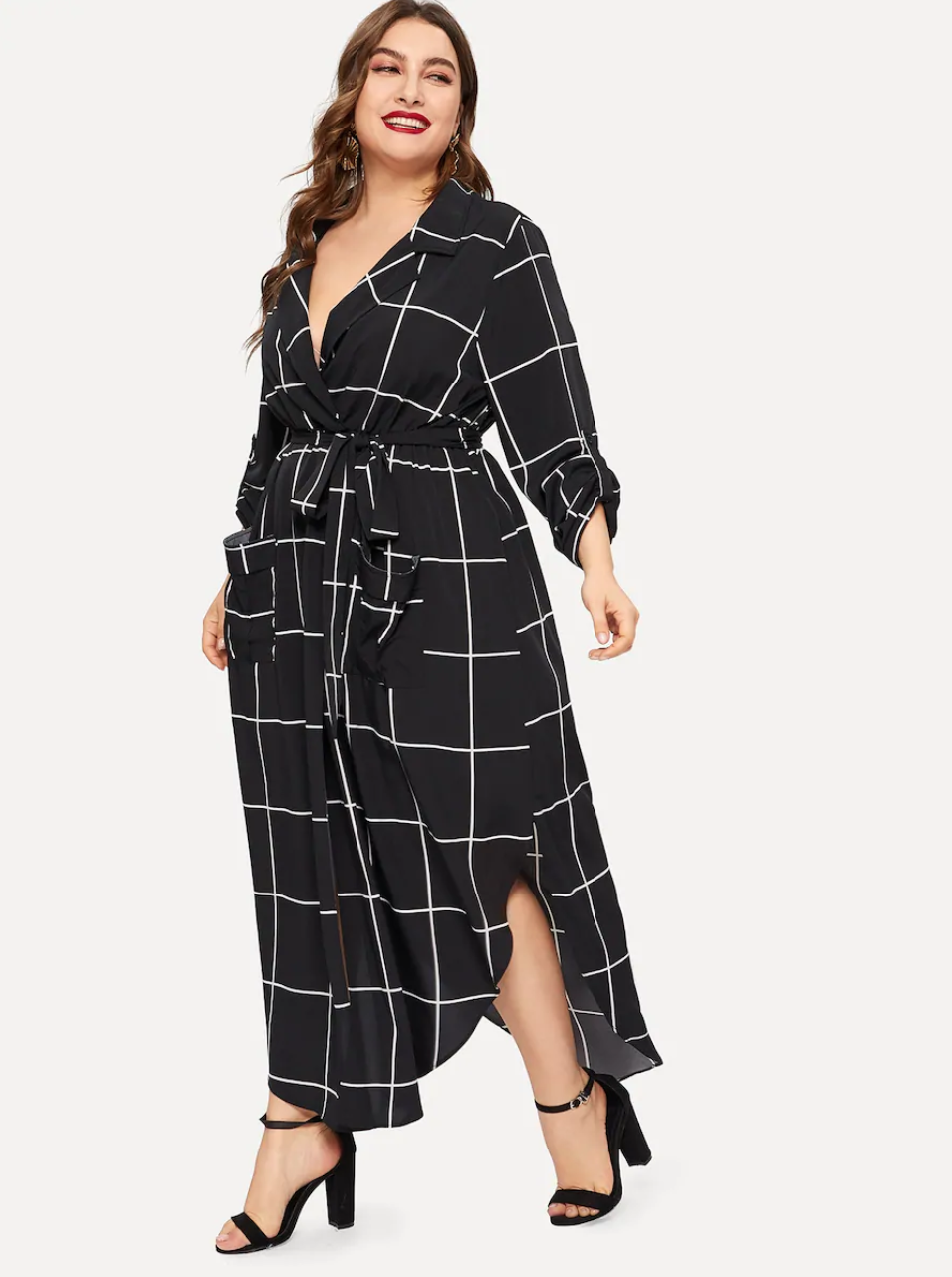 curved hem midi wrap dress