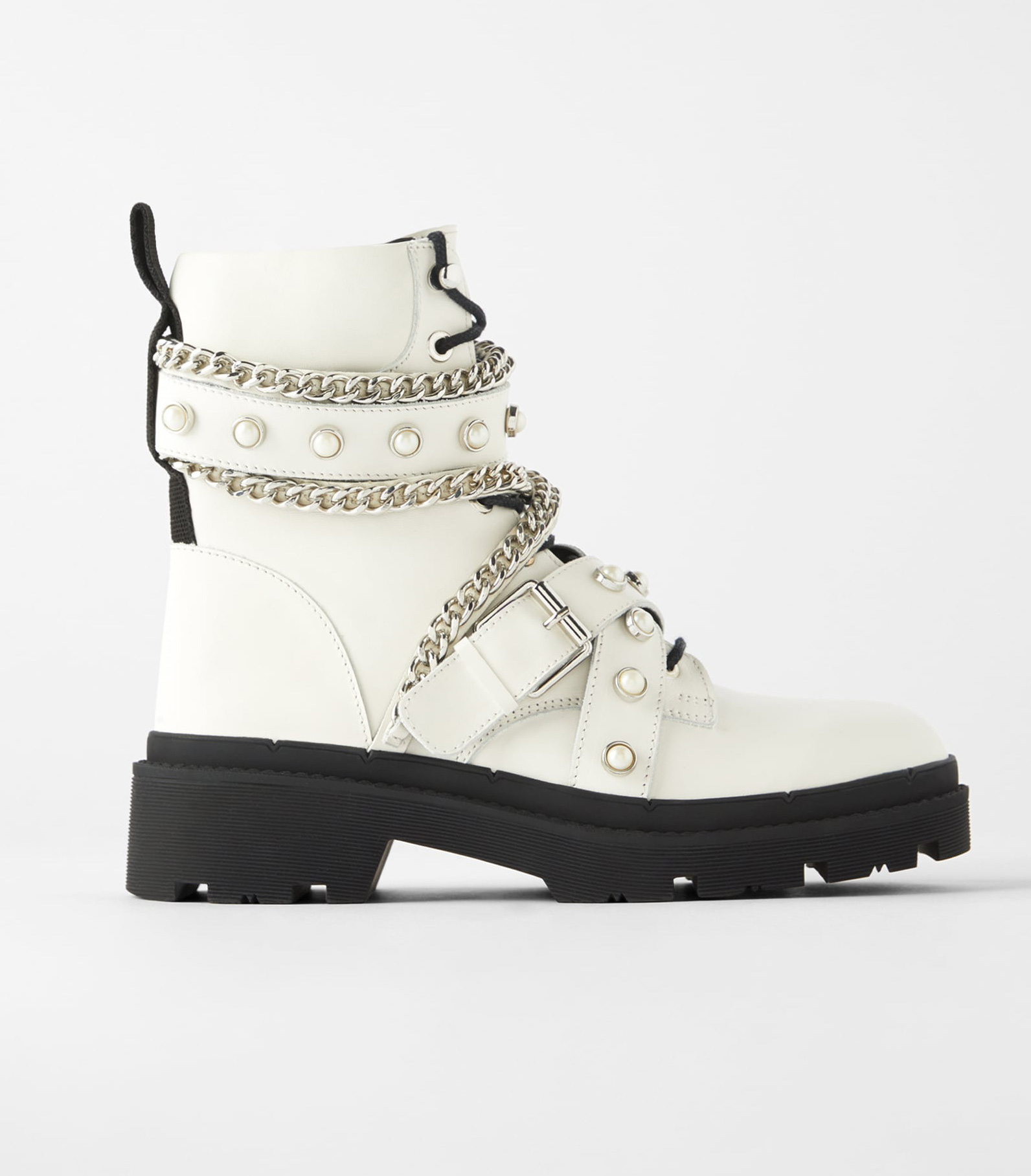 combat boots with pearls zara