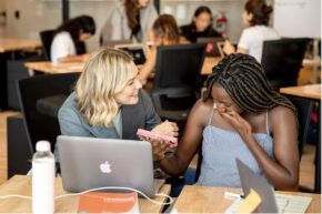 Karlie Kloss and student at Kode With Klossy's coding camp