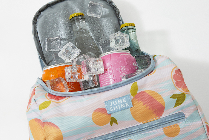 JuneShine cooler backpack with drinks inside