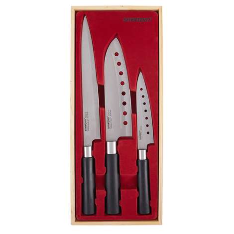 3-Piece Red Stainless Steel Santoku Knife Set