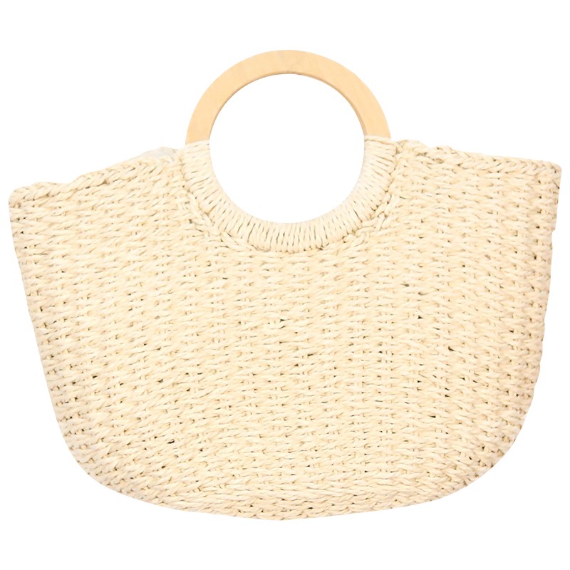 Knitted Half Moon Straw Tote
