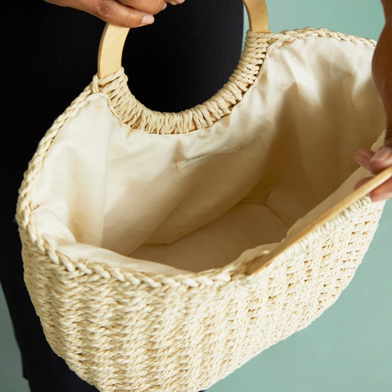 Knitted Half Moon Straw Tote