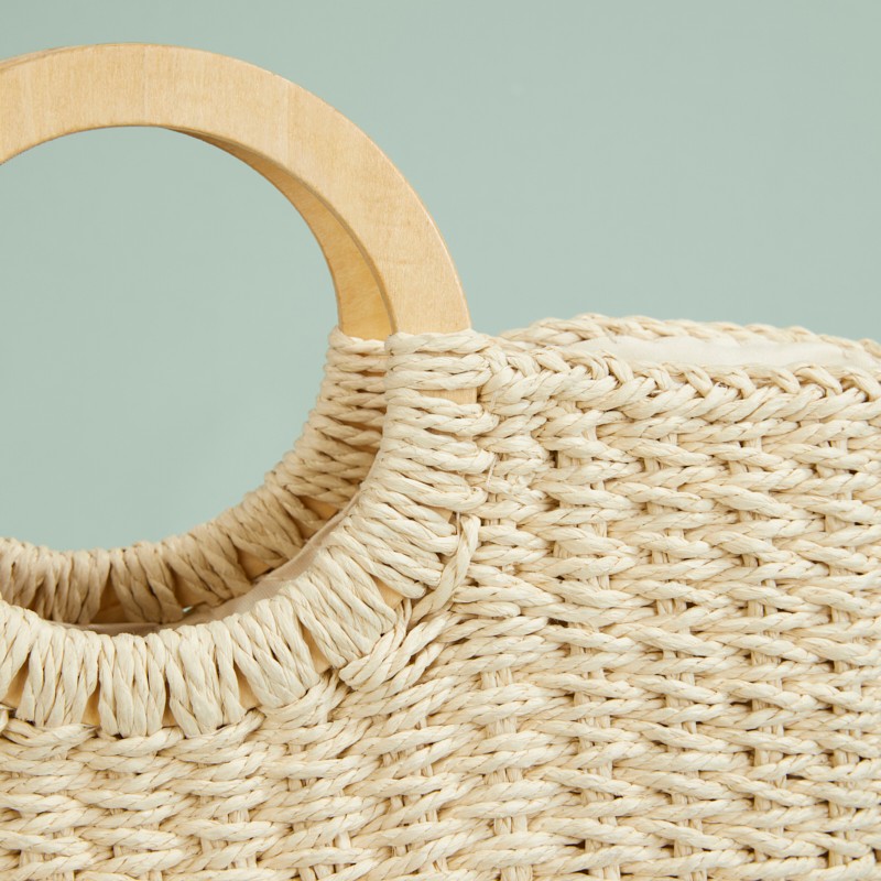 Knitted Half Moon Straw Tote