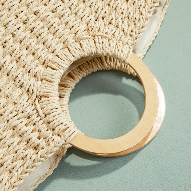 Knitted Half Moon Straw Tote