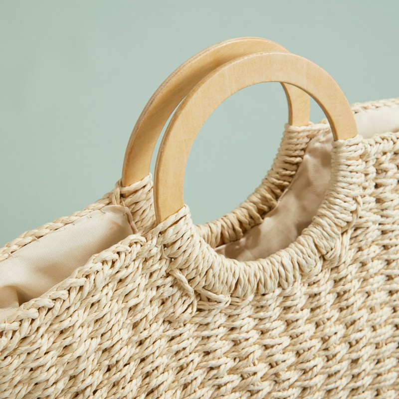 Knitted Half Moon Straw Tote