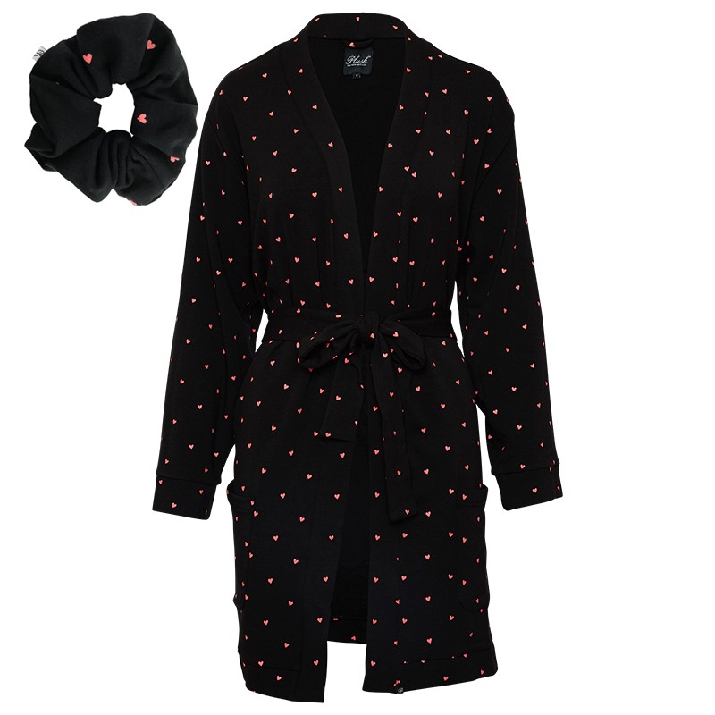Fleece-Lined Heart Pajama Robe + Scrunchie Set 