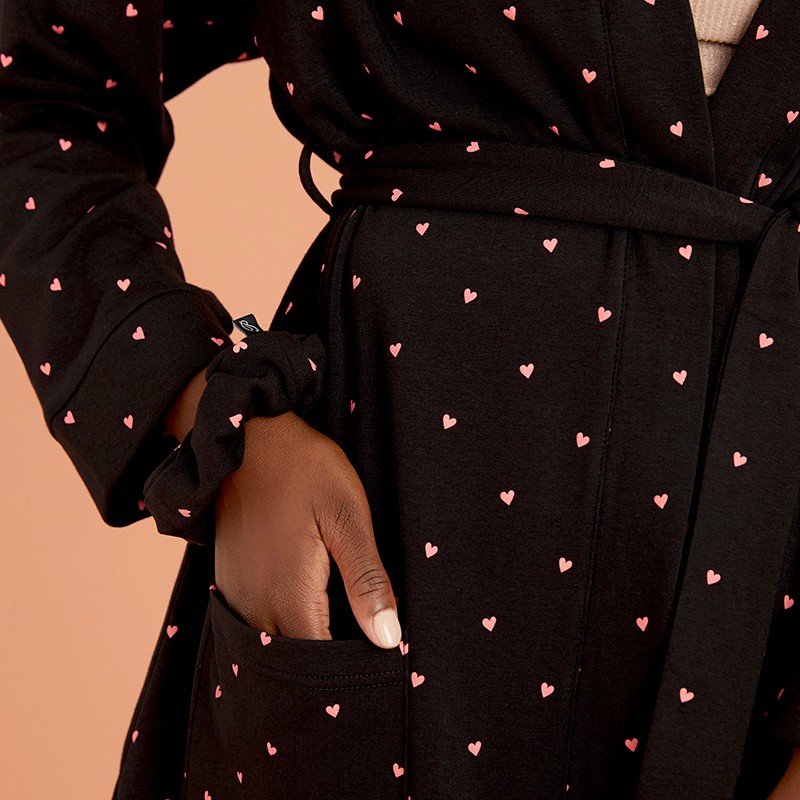 Fleece-Lined Heart Pajama Robe + Scrunchie Set 