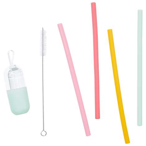 Chic & Tonic Set of 4 Silicone Straws + Brush Cleaner & Case ...