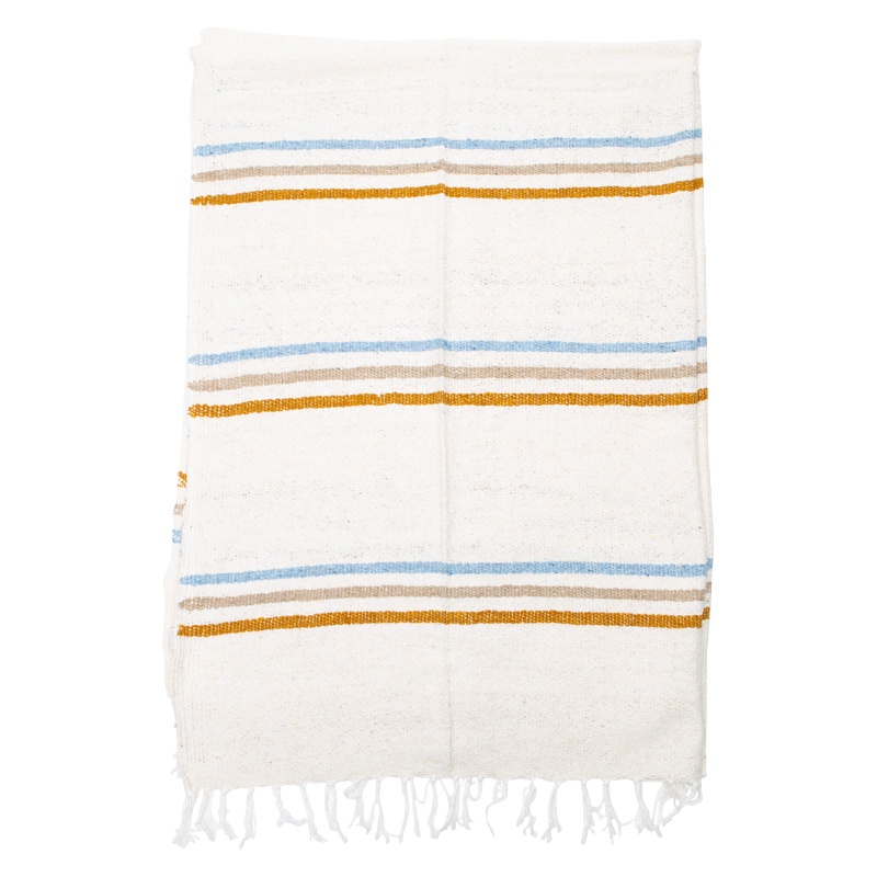 Light Blue, Tan and Mustard Stripe Blanket