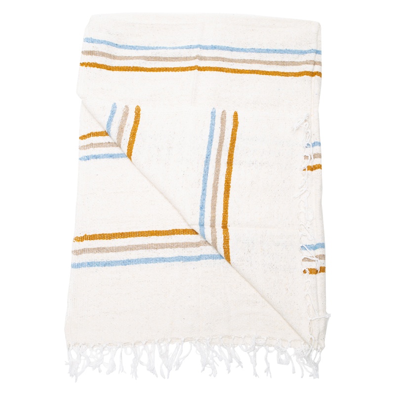 Light Blue, Tan and Mustard Stripe Blanket