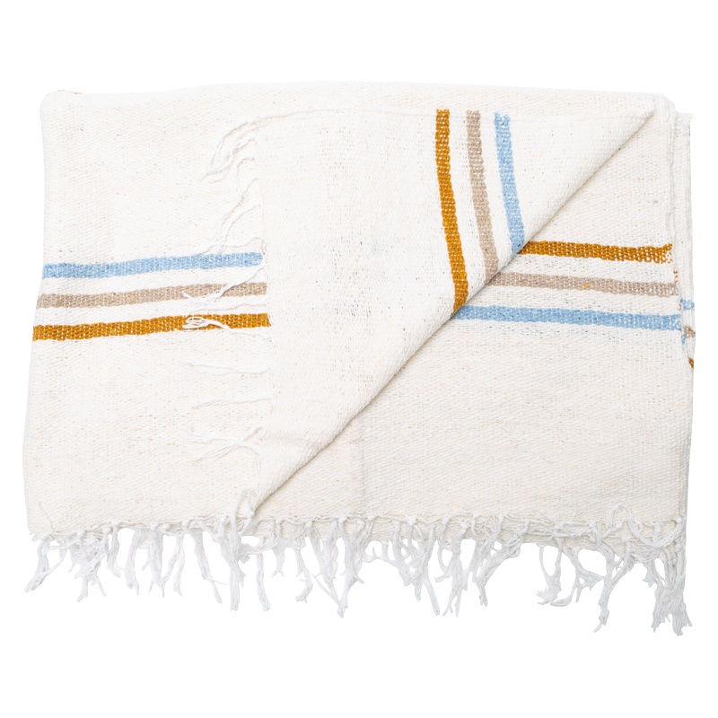 Light Blue, Tan and Mustard Stripe Blanket